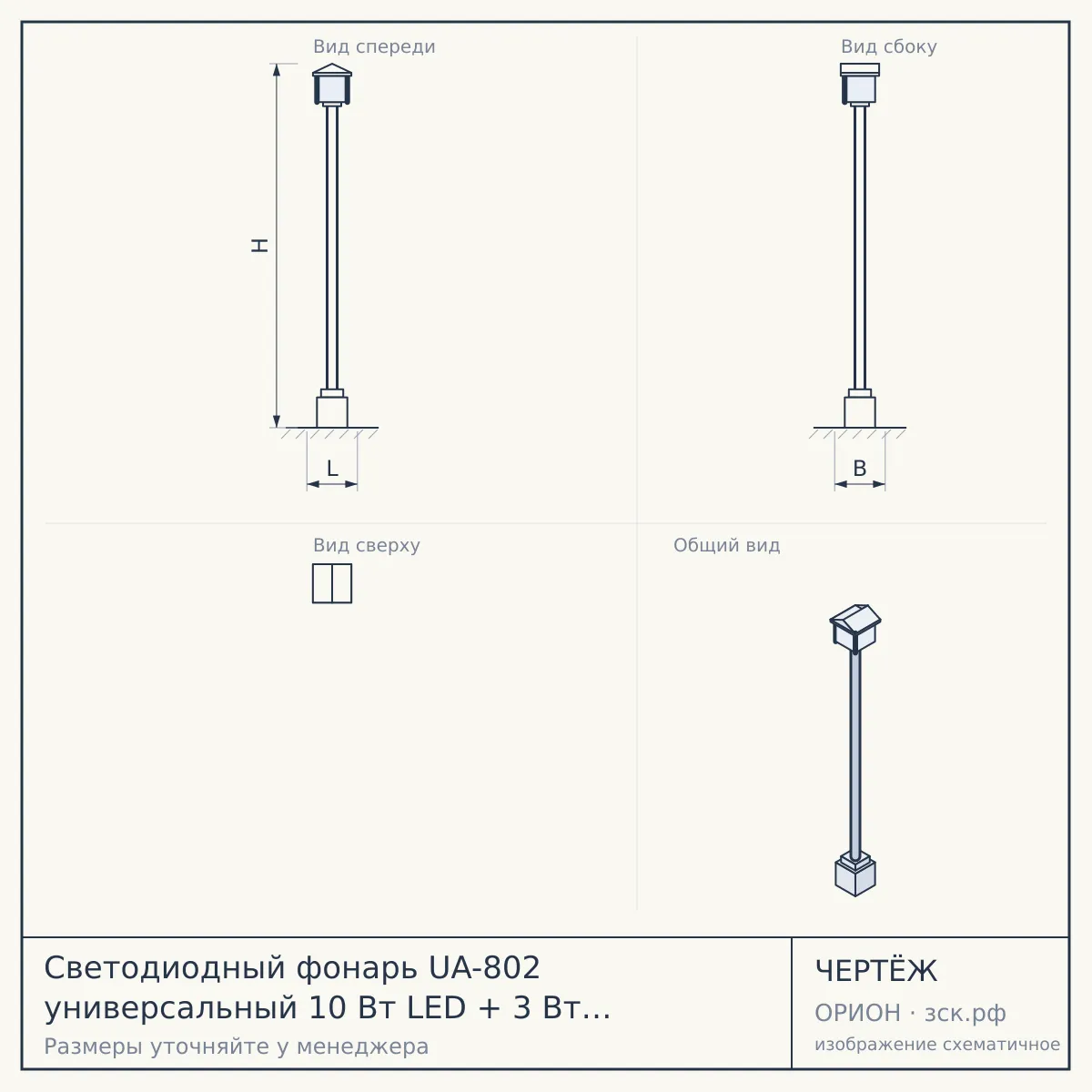 Светодиодный фонарь UA-802 универсальный 10 Вт LED + 3 Вт COB 9 режимов Zoom дисплей магнит powerbank USB type C — чертёж
